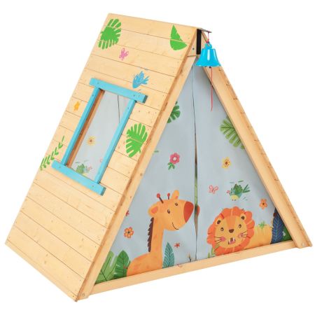 Casetta per bambini a triangolo con pareti per arrampicarsi, Set di gioco in legno per nascondiglio 2 in 1