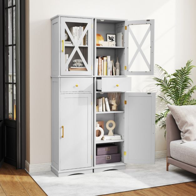 Mobile Dispensa Da Cucina Alto 183cm Con Ripiani Regolabili 2 Ante E Cassetto Mobile Credenza Da Soggiorno 2 Colori