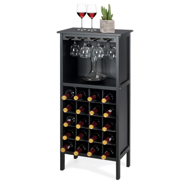 Cantinetta portabottiglie in legno Scaffale di vino con porta calici per 20  bottiglie, 42x24,5x96cm Nero - Costway