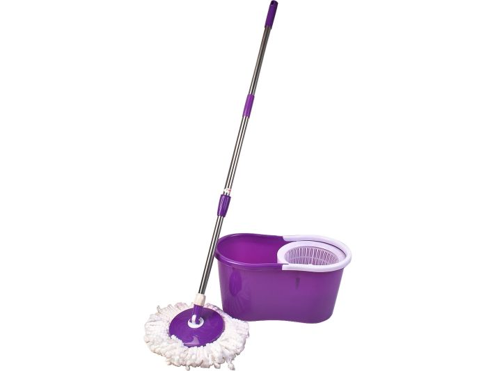 Mop rotante regolabile con cestino in plastica mocio rotante a 360° set  completo, Lavapavimenti microfibra Viola - Costway
