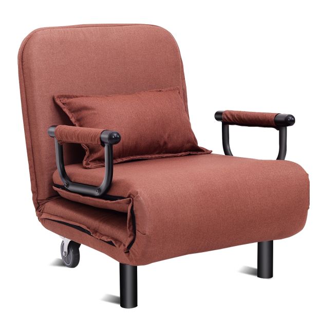 Poltrona 3 in 1 con braccioli con cuscino e schienale per camera, Chaise  longue comoda per ufficio 60x25x188cm, Caffè - Costway