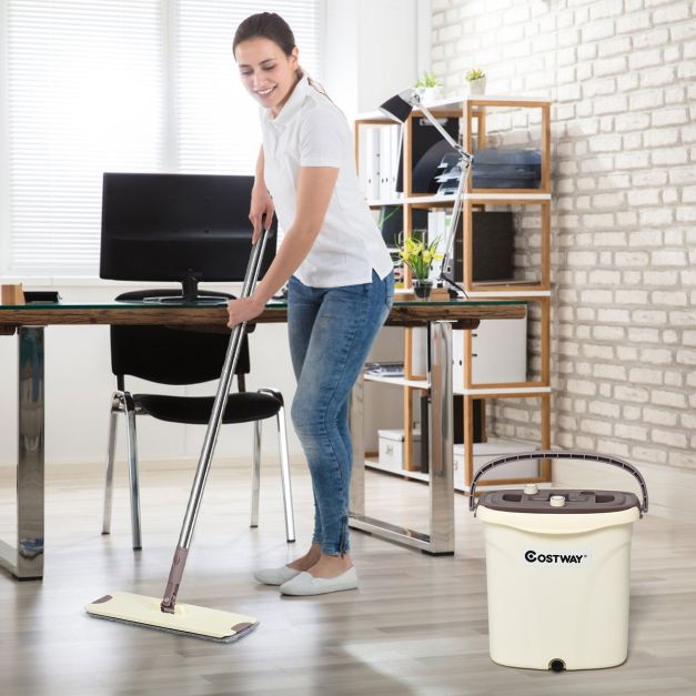 Lazy Flat Floor Mop E Secchio Set Sistema Di Pulizia Del Pavimento Con Cuscinetti In Microfibra Lavabili Per Pavimenti In Legno Duro Flat Squeeze Mop~p118618386