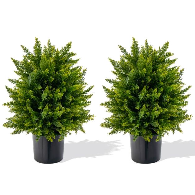 Set di 2 alberi di cedro topiario artificiale da esterno da 90 cm, in vaso di pino finto resistente ai raggi UV, lunga durata, arbusti di cipresso finto sempreverde, per casa, veranda