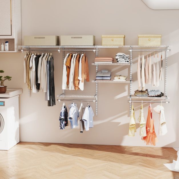 Organizer Appendibile Armadio Grigio Con 5 Tasche A Rete E Ganci In Metallo - 3