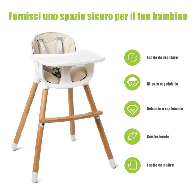 COSTWAY 6-in-1 Seggiolone per Neonati, Seggiolone Prima Pappa, Tavolo e Sedia Convertibile per Bambini, Imbracatura di Sicurezza, Vassoio Rimovibile