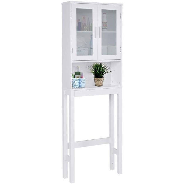 Shintenchi Armadietto Da Parete Per Bagno Con Anta, 3 Ripiani Regolabili, Da Mettere Sopra Il WC, Bianco, Soluzione Salvaspazio