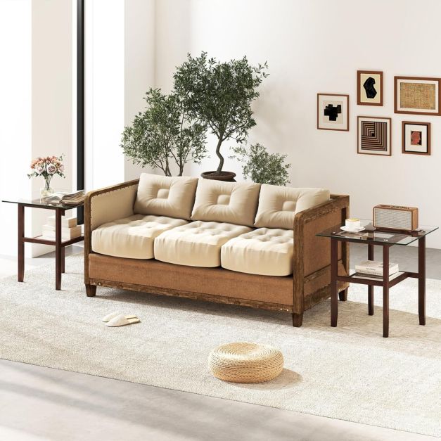 Tavolino Laterale COSTWAY Con 2 Ripiani, Struttura A Treppiede In Metallo, Noce, 34x39x55 Cm