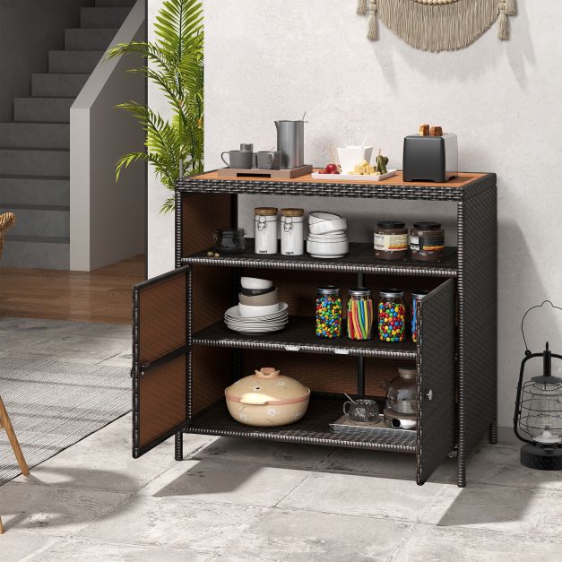 Armadio da bagno FCH, armadio da cucina in rattan, con 2 ante, 1 cassetto per bagno, soggiorno, sala da pranzo, 60 x 30 x 80 cm