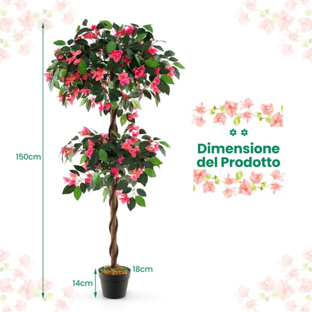 Albero di bouganville artificiale con vaso 120 cm rosa