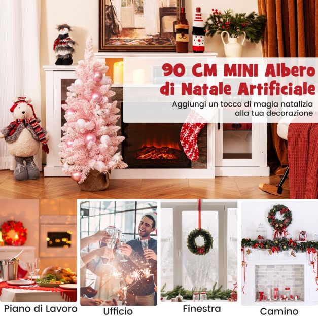 Albero Di Natale Rosa Da Tavolo 60 Cm – Mini Abete Innevato PVC Con Base – Decorazione Casa - 4