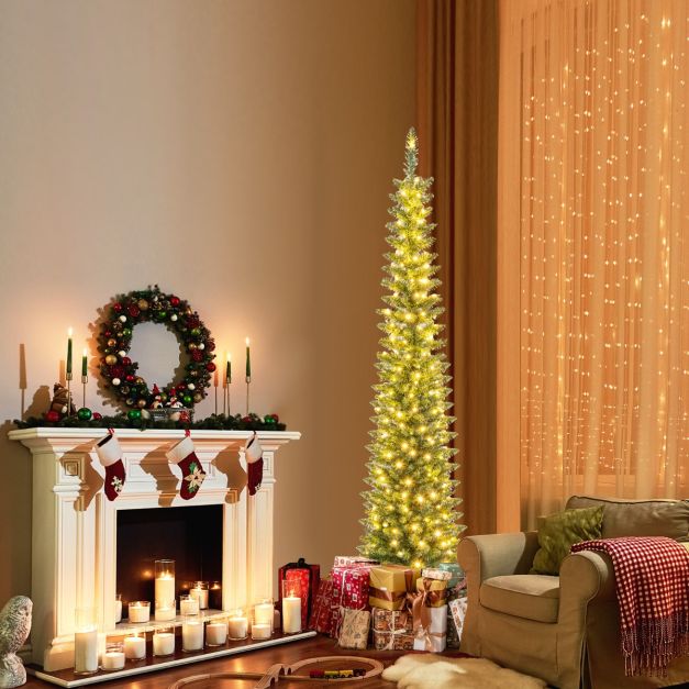 Albero Di Natale In Vetro Con Luci LED - Decorazione Da Tavolo Illuminata, Luce Calda, Per Camino, Libreria O Centrotavola - 5