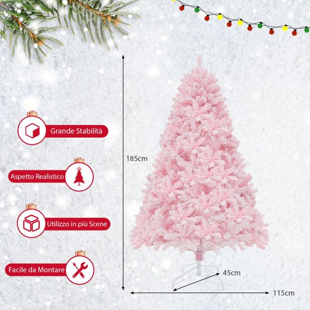 Albero di Natale artificiale pre-illuminato rosa da 185 cm con 350 luci LED colorate e 808 rami, albero di Natale automatico con base in metallo stabi | Leroy Merlin