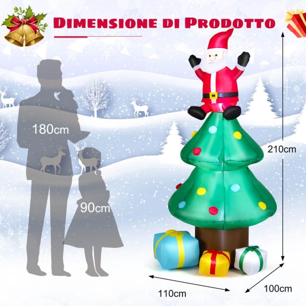 Gonfiabile di Babbo Natale XXL Decorazione LED Natalizia Addobbo Esterno 250 cm