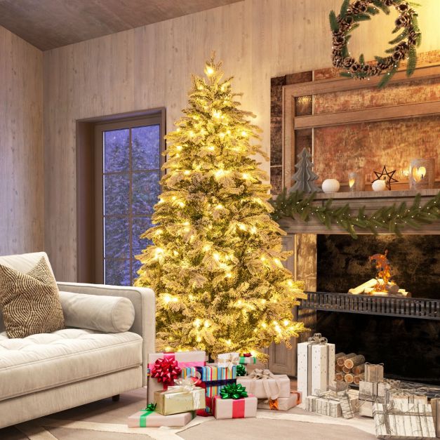 COSTWAY Albero Di Natale Artificiale Innevato, Con Bacche Rosse, Base Di Metallo, Foglie In PVC Design Realistico 240cm 26778771