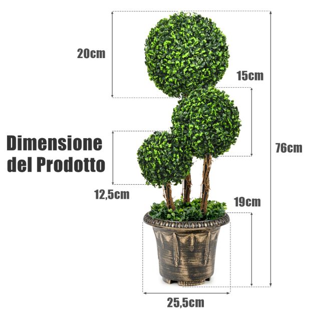 Alberi Di Bosso Artificiali 48,9 Cm - Set Da 2 In Vaso, Resistenti Ai Raggi UV Per Esterno E Interno - 2