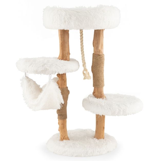 Albero tiragraffi per gatti in legno con pali di corda di iuta, Mobile per  gatti con piattaforma e amaca Bianco - Costway