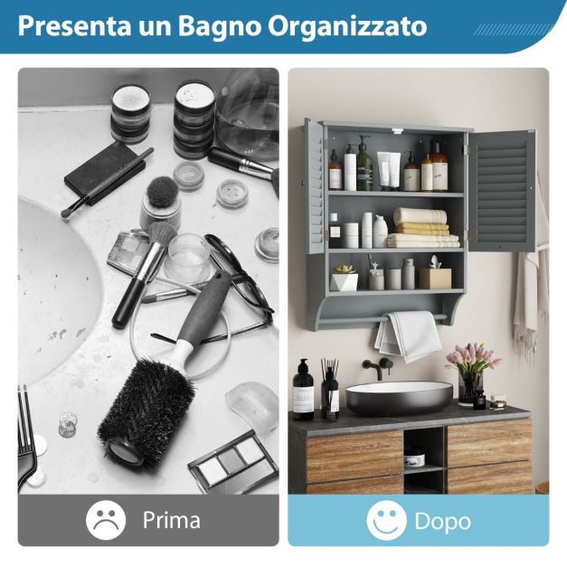 Armadietto Da Parete Per Bagno Con Doppia Anta E Ripiani Regolabili – Ideale Come Mobile Portaoggetti E Portamedicine