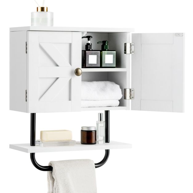 Mobile pensile bagno con armadietto a 2 ante e ripiano aperto bianco