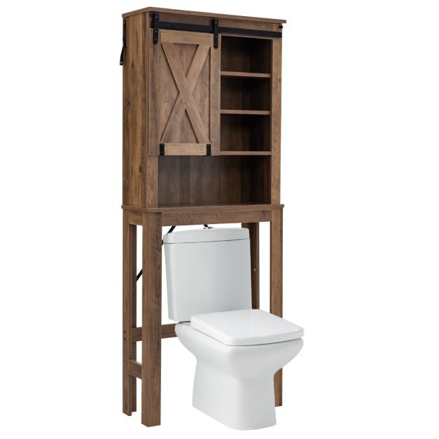 Armadietto di stoccaggio sopra la toilette, Scaffale indipendente per la  toilette con ripiani regolabili Marrone - Costway