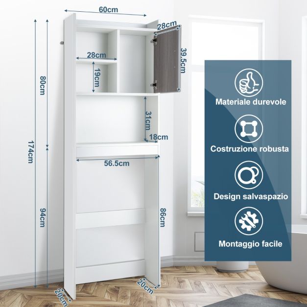 Launica Armadietto portaoggetti sopra la toilette, Organizer da bagno sopra la toilette, Mensola salvaspazio per bagni industriali in legno e metallo, mobile da bagno autoportante sopra il WC con rack