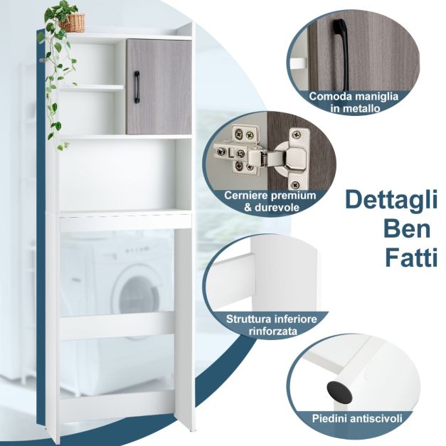 YITAHOME Scaffale sopra WC e Water, Scaffale da Bagno Salvaspazio con supporto porta carta, Mobiletto da bagno a pavimento con ante scorrevoli, Rastrelliera per Lavatrice, per Bagno, Lavanderia