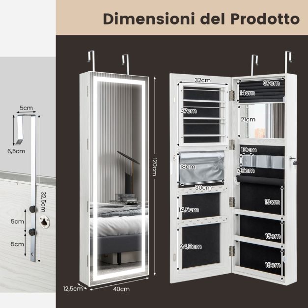 Organizer stretto per porta dispensa, portaspezie da appendere a 5 ripiani, mensola da cucina sopra la porta, 12 x 30 x 12 cm, nero