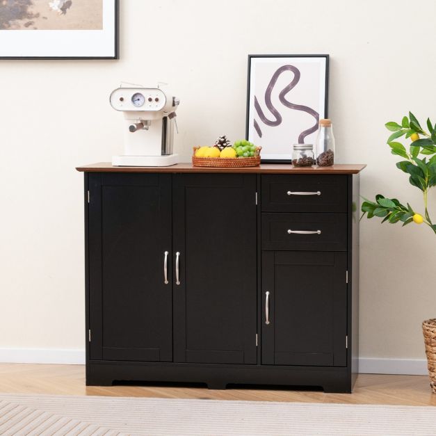 Credenza per sala da pranzo, soggiorno, armadietti con ante scorrevoli in vetro e luci a LED, credenza in legno, armadi indipendenti, buffet, mobili da cucina, nero