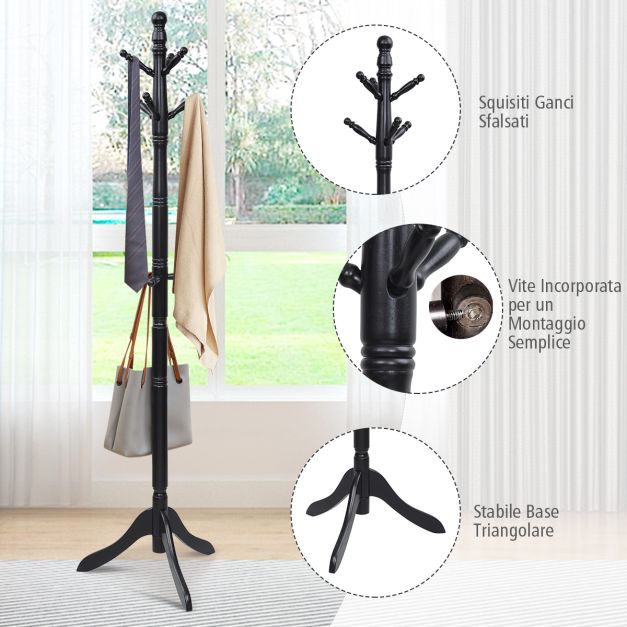 Relaxdays Appendiabiti Alto Ad Albero In Bambù Con 12 Ganci, HLP: 180 X 50 X 50 Cm Color Legno Naturale 49968162