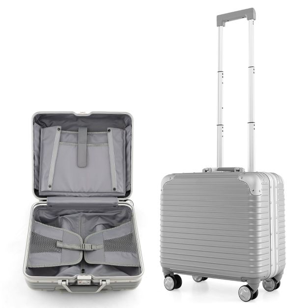Bagaglio a mano in PC con ruote girevoli scomparto per laptop capacità 34L,  Valigia rigida con lucchetto TSA Argento - Costway