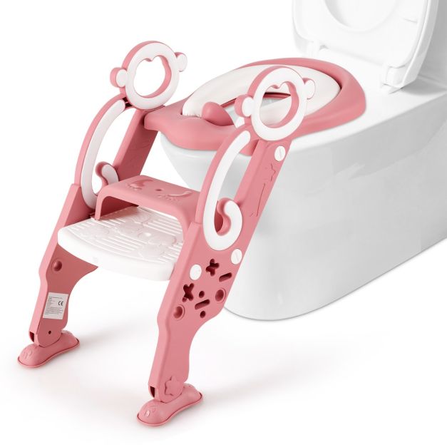 Scaletta per WC per bambini regolabile con gradini antiscivolo, Sgabello  pieghevole con scala con maniglie Rosa - Costway