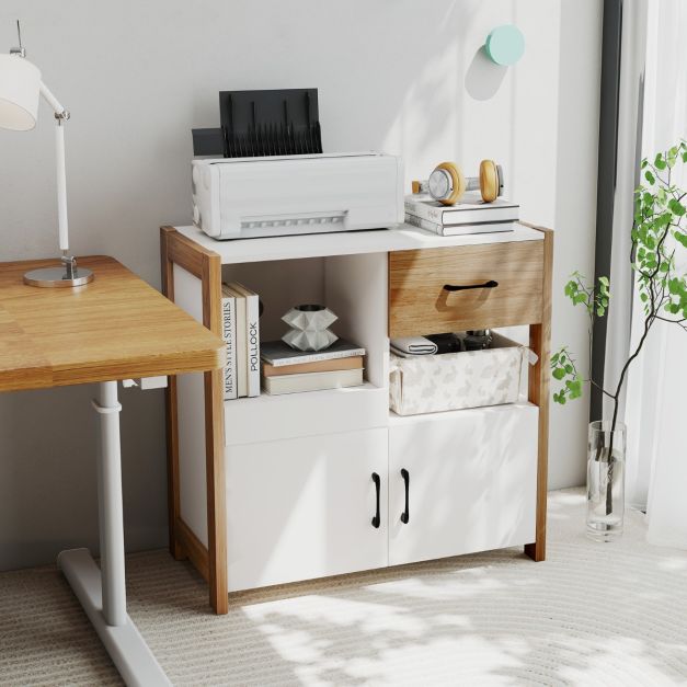 COSTWAY Credenza Da Cucina Grigia Con 2 Cassetti, 3 Ante E Ripiano Regolabile - Mobile Buffet Per Sala Da Pranzo E Soggiorno - 3