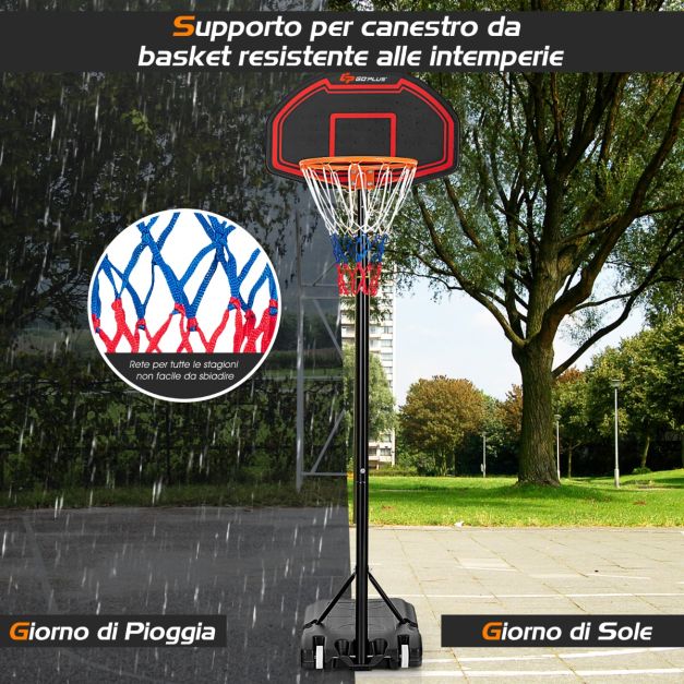 COSWAY Canestro da Basket da Esterno, Canestro da Basket Portatile e Regolabile a 10 Livelli con Tabellone da 82cm, Base Riempibile, 2 Ruote, Borsa, Pallone e Pompa