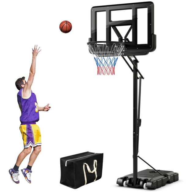 HOMCOM Canestro Basket Altezza Regolabile 231-305cm, Base Con Ruote E Struttura In Acciaio Tabellone In Pvc Trasparente Nero~a61 024