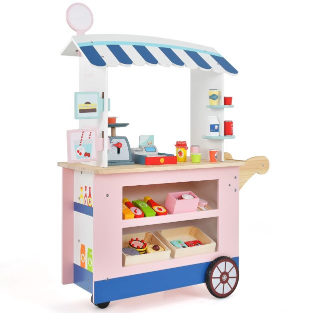 Carrello alimenti per bambini con POS bilancia mensole e ripiani,  Supermercato giocattolo con 3 ruote - Costway