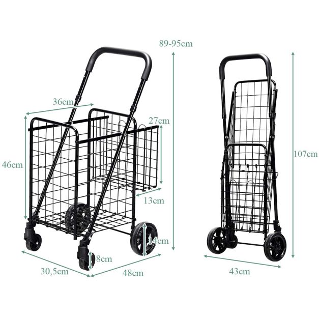 Carrello Spesa Pieghevole ARLIME Con Doppio Cestone – Regolabile E Con Ruote Grandi Per Scale – 20kg Di Capacità
