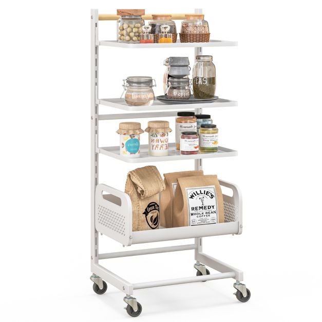 COSTWAY Carrello Multiuso 3 Livelli Con Cestini E Ganci - Organizzatore Da Cucina/Ufficio, Bianco, 52x33x75cm