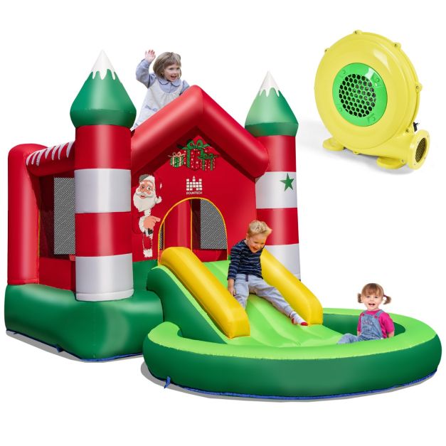 Castello gonfiabile per bambini con scivolo a tema natalizio ventilatore ad  aria 480W, Casa gigante gonfiabile - Costway