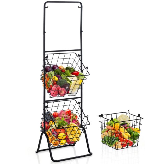 Giwil Cesto Portafrutta 3 Ripiani | Organizer Da Cucina In Metallo Con Ganci Banana - 3