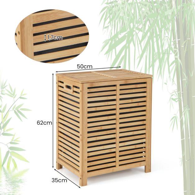 Cesto Per Camera Da Letto Bagno SONGMICS Cesto Portabiancheria A 3 Scomparti, Cesto Biancheria Sporca In Bambù 150 L, Porta Biancheria Con Piano, Tasche Laterali, 3 X 50 L, 94 X 33