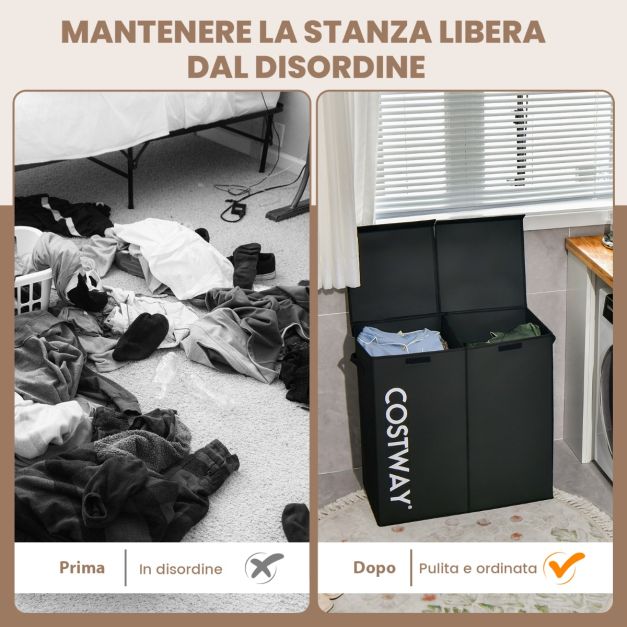 Helloshop26 - Cesto per la biancheria sporca a 2 scomparti con 2 ripiani portaoggetti sacchi