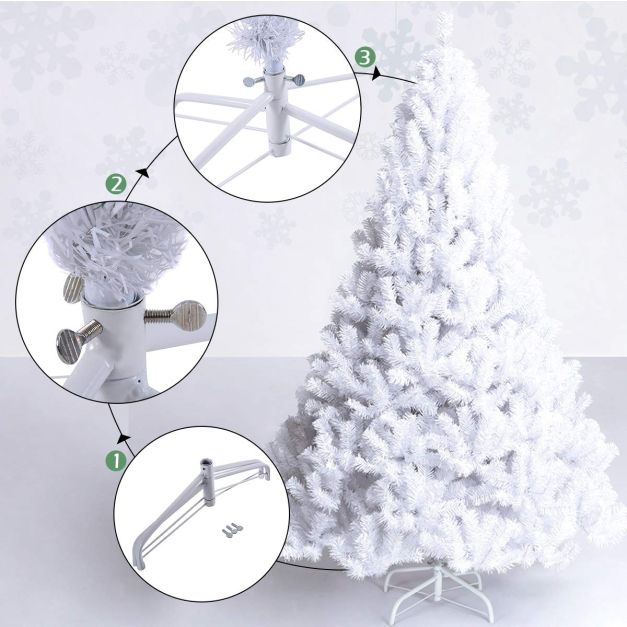 LIFEZEAL Albero di Natale Artificiale 180 cm, Bianco, Innevato, Abete Natalizio Foltissimo, 650 Rami, Christmas Tree, in PVC, Base Pieghevole in Metallo, Realistico, Interno, Esterno, Montaggio Facile
