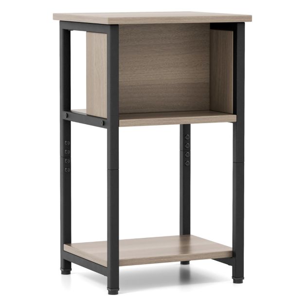 UYIHOME Tavolino quadrato da fattoria, tavolino da salotto con doghe e comodino, con struttura robusta, per soggiorno, camera da letto, colore: grigio quercia