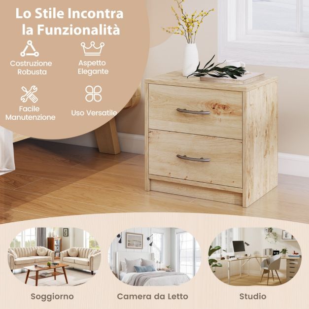 Set di 2 comodini con 2 cassetti in rattan decorato