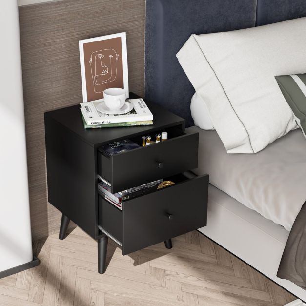 KOMFOTTEU Cassettiera con 2 cassetti, dispositivo antiribaltamento, piccolo mobile in legno, per camera da letto, soggiorno, ufficio, comodino, 60 x 34 x 38 cm (bianco