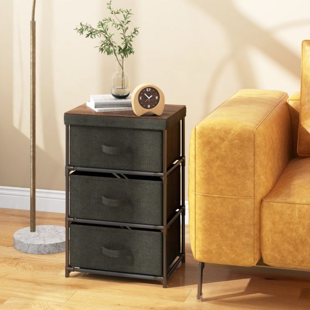 Comodino Moderno Nero Con Cassetto – Scanalato, Gambe In Legno Massello – 30x30x50 Cm – Piccolo Per Camera Da Letto