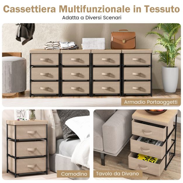 COSTWAY Cassettiera In Tessuto 3 Cassetti, Struttura In Metallo, 40x30x62 Cm, Grigio - 2