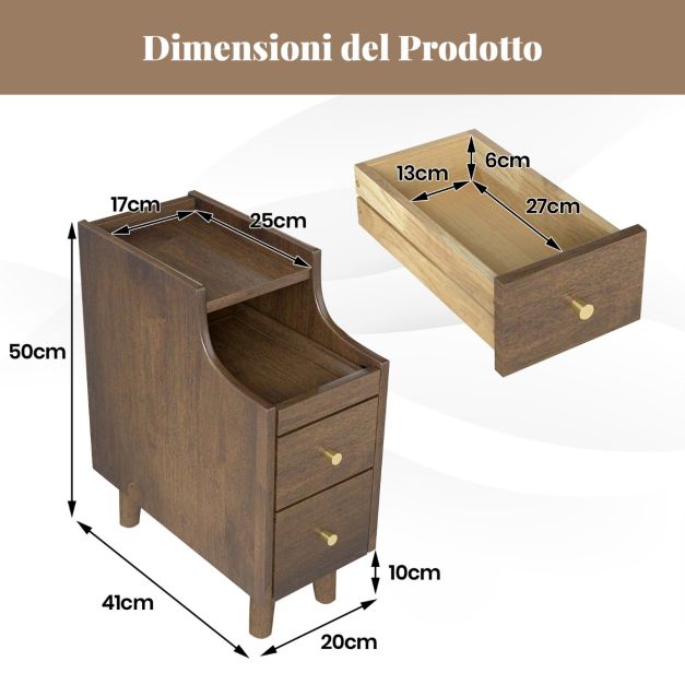 Comodino 1 cassetto GIULIA Legno di pino Marrone scuro