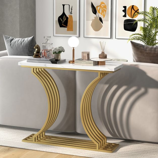 Consolle in legno con piano in marmo e cassetto Zumi