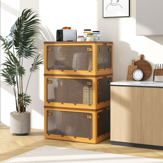 Contenitori Pieghevoli In Plastica Con Ruote - 4 Livelli, 96QT Totali, Trasparenti, Impilabili Con Coperchio E Apertura Frontale Magnetica - 2