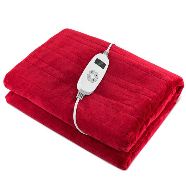Coperta elettrica riscaldata con telecomando per casa e ufficio, Coperta di  flanella lavabile in lavatrice Rosso/Grigio/Blu - Costway